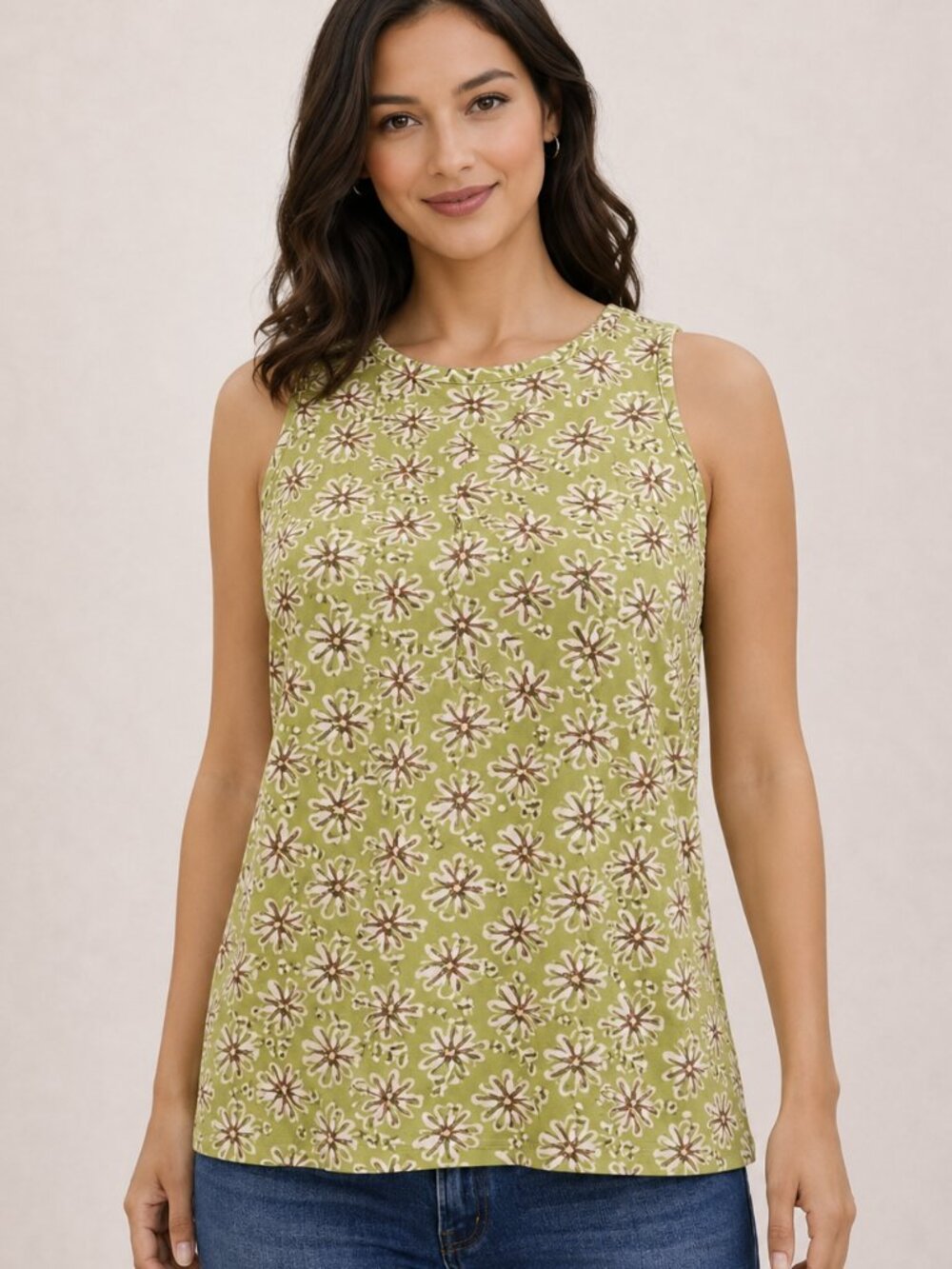 NWT Vince Camuto Green Floral Split Back Keyhole Sleeveless Tank Top Women XS